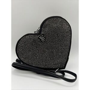 Victoria's Secret Black Rhinestone Heart Crossbody Bag  Purse VS Monogram NWT